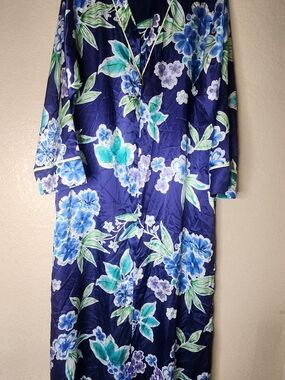 Oscar De La Renta 636942 Floral Nightgown Blue Satin Zipper